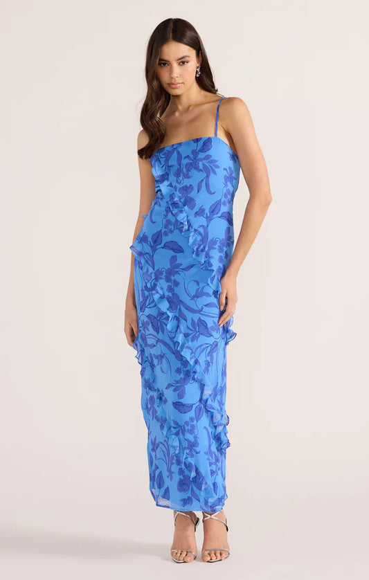 JEANNE RUFFLE BLUE MAXI