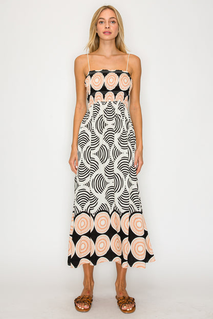 MIDNIGHT SHELL SMOCK MIDI DRESS