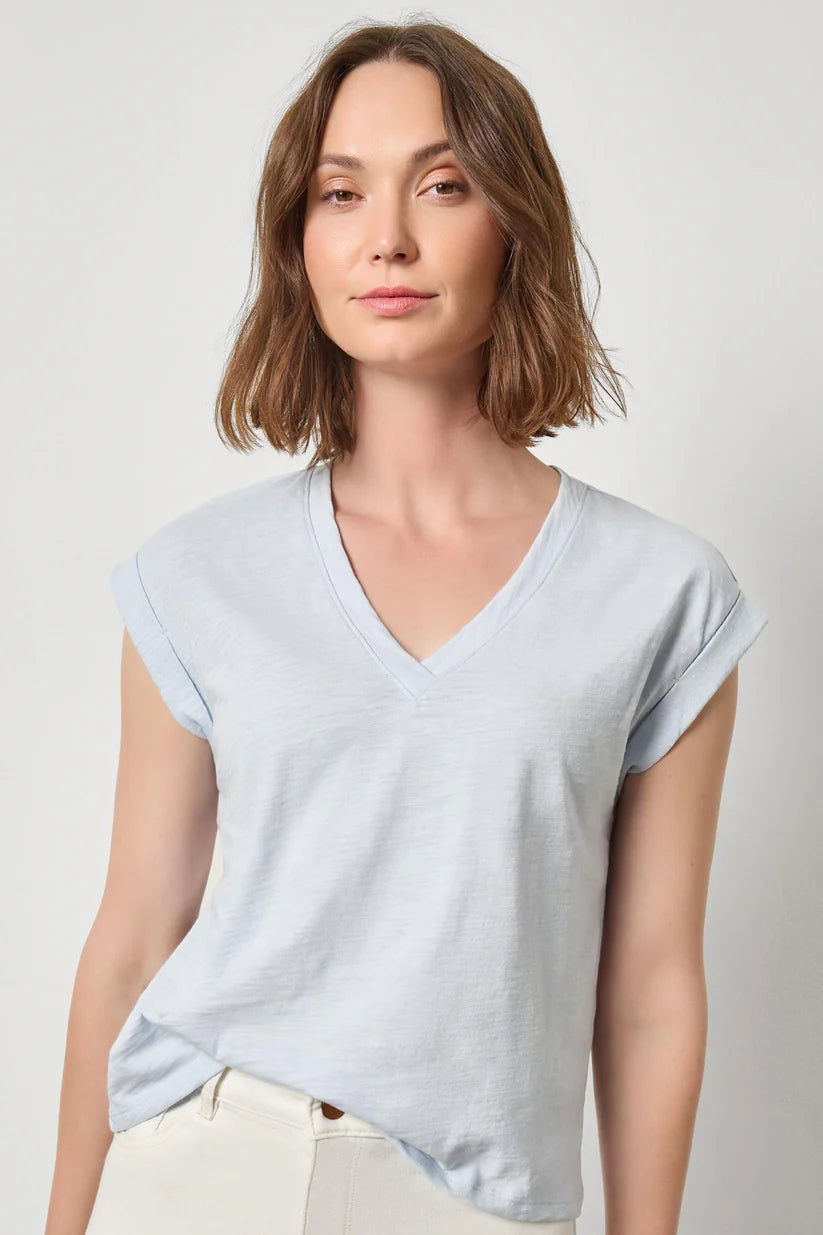 LILLA P CUFFED SLEEVE V-NECK