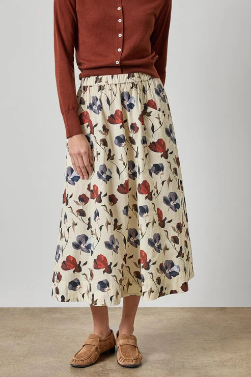LILLA P BLUE POPPY PANELED SKIRT