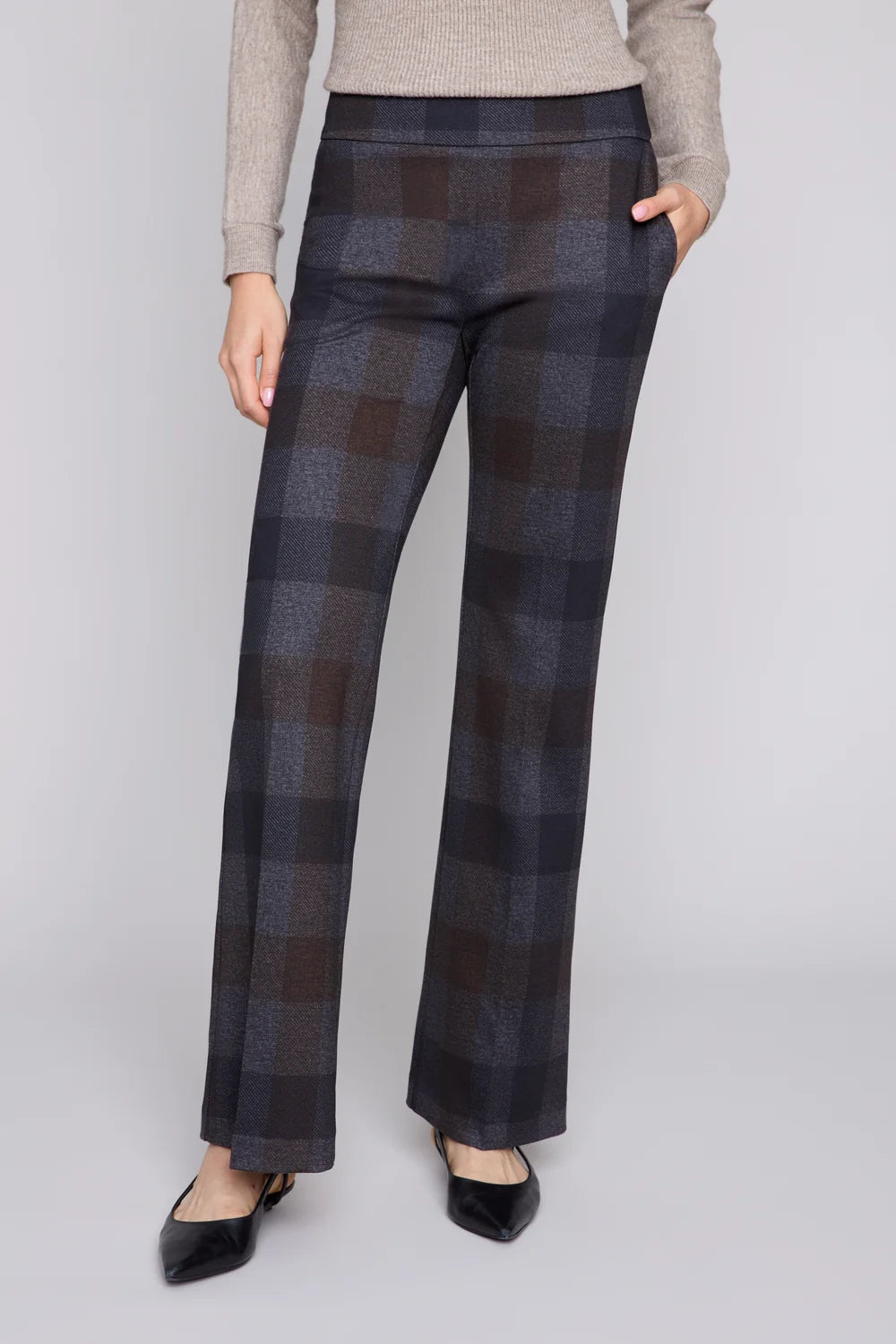 BOLD CHECK KNIT PULL ON PANTS