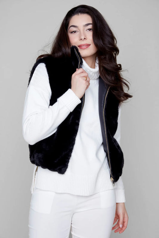 SOLID FAUX FUR SHORT VEST