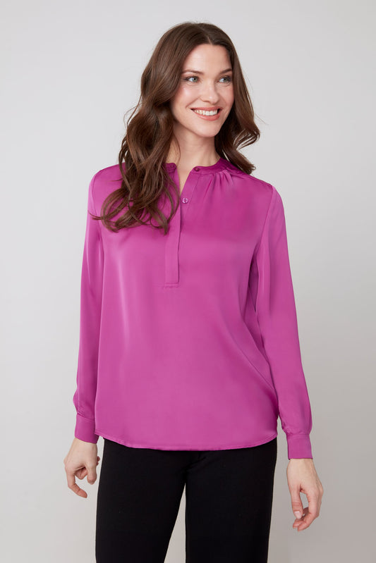 POLY BUTTON FRONT BLOUSE
