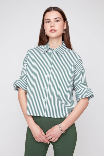 OLIVE STRIPE WOVEN BLOUSE