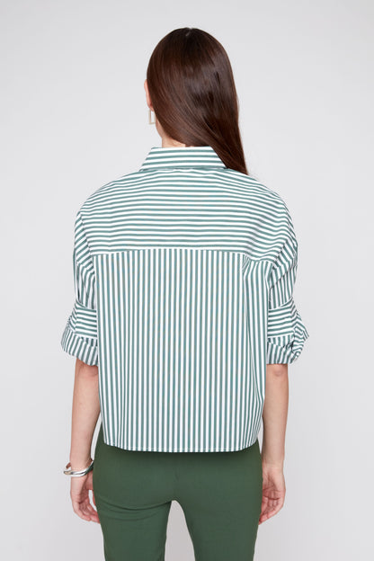 OLIVE STRIPE WOVEN BLOUSE