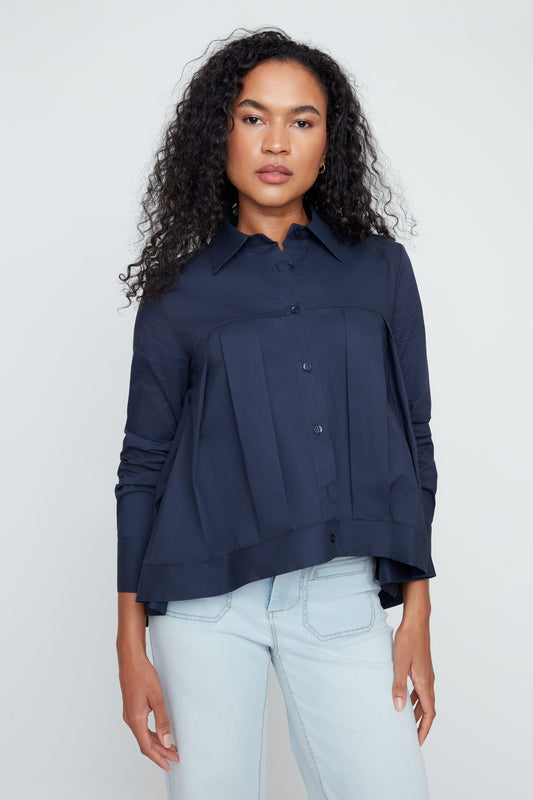 DARKEST NAVY POPLIN TOP