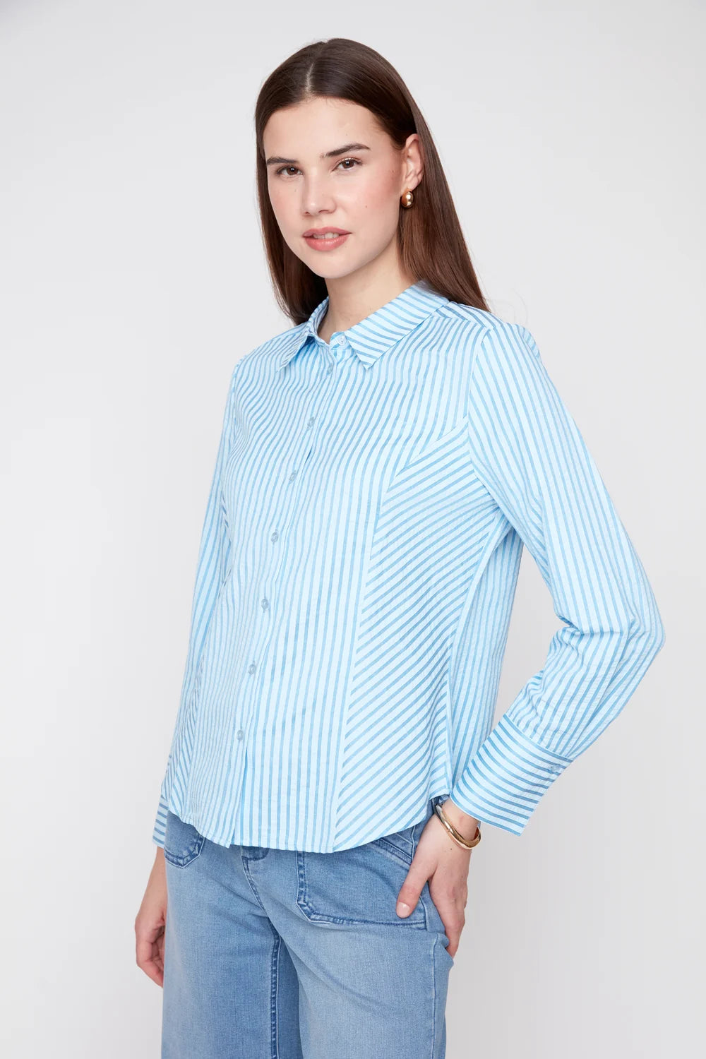 STRIPED COTTON SEERSUCKER BLOUSE