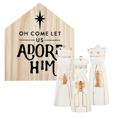 CERAMIC WOODEN BOX THREE MEN