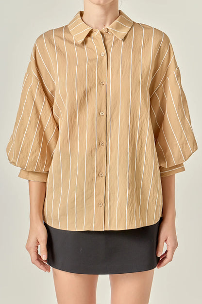TAUPE TAN BALLOON SLEEVE TOP