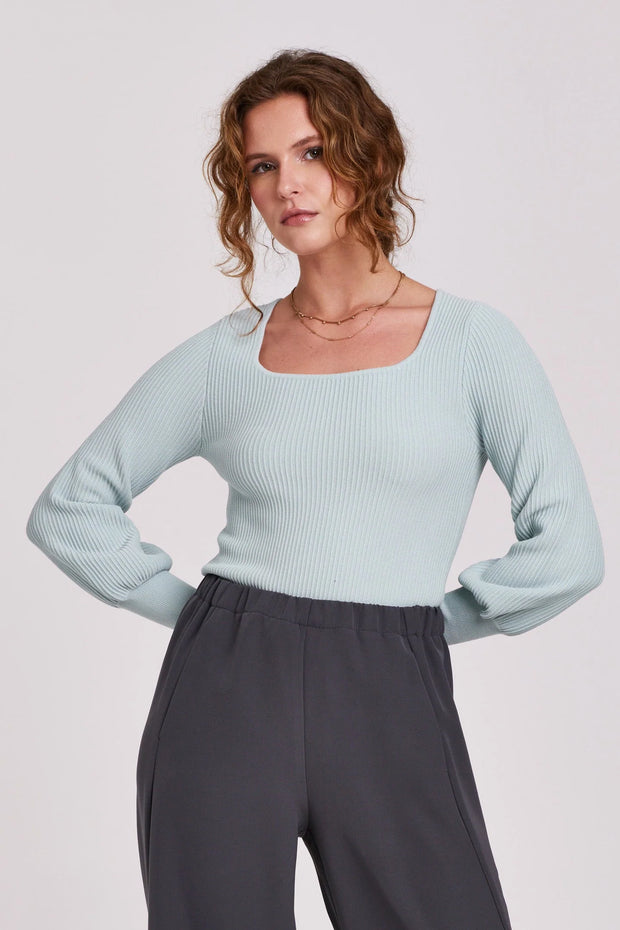 LINCOLN PEPLUM SLEEVE SWEATER TRANQUIL BLUE