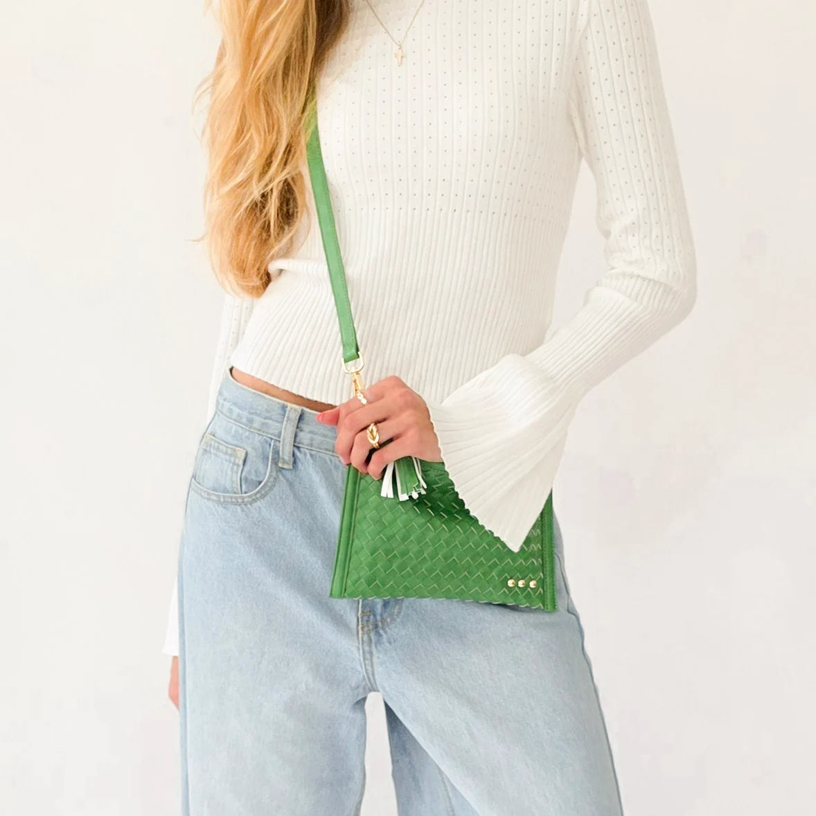 VEDA WOVEN CROSSBODY AND CLUTCH