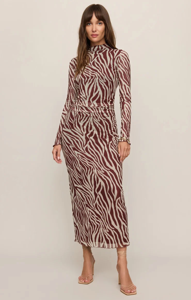 VELVET ROUGE SEVILLA ZEBRA MESH MIDI DRESS
