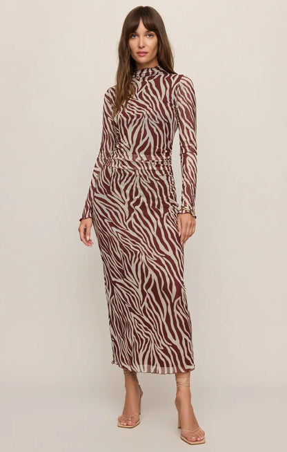 VELVET ROUGE SEVILLA ZEBRA MESH MIDI DRESS