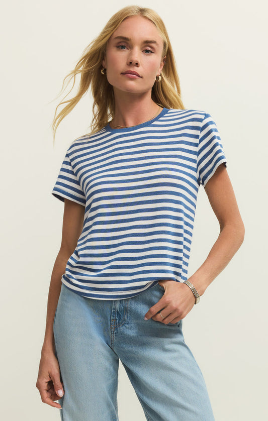 TOURIST STRIPED TEE IN CALYPSO BLUE INDIGO