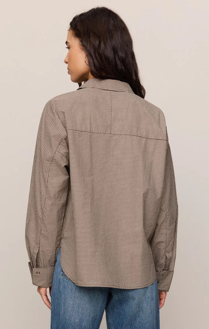 ON DUTY CHOCOLATE GINGHAM BUTTON UP