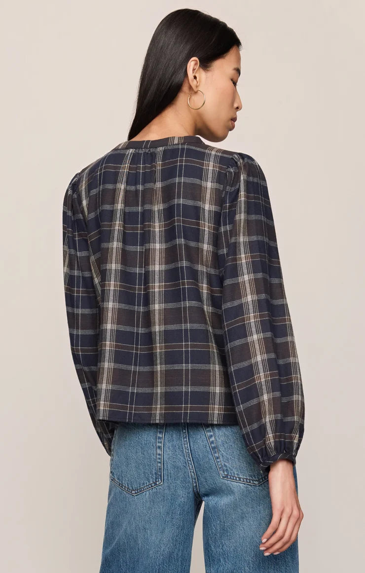 ECLIPSE AUTUMN PLAID HENLEY BLOUSE