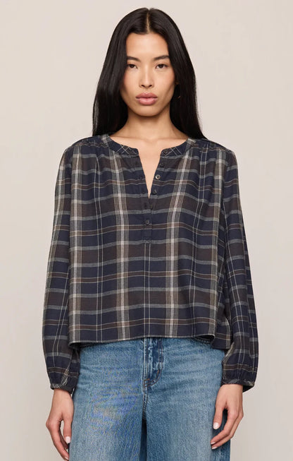ECLIPSE AUTUMN PLAID HENLEY BLOUSE