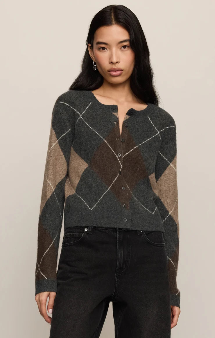 CHARCOAL MEDINA ARGYLE CARDIGAN