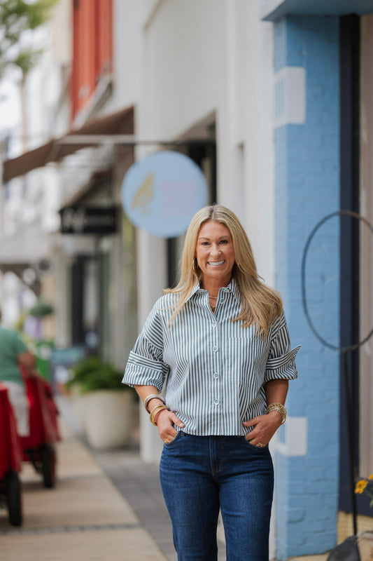 OLIVE STRIPE WOVEN BLOUSE