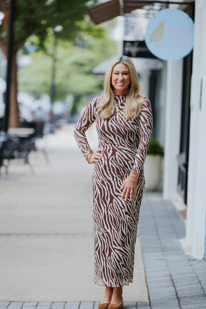 VELVET ROUGE SEVILLA ZEBRA MESH MIDI DRESS