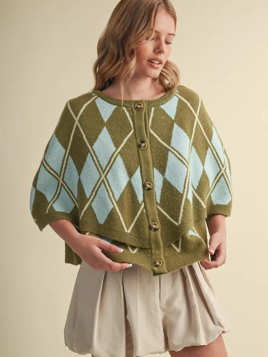 ARGYLE CAPE CARDIGAN