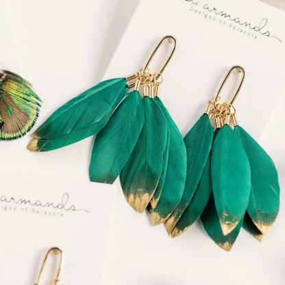 GOLD DIPPED FEATHER TASSEL EARRINGS