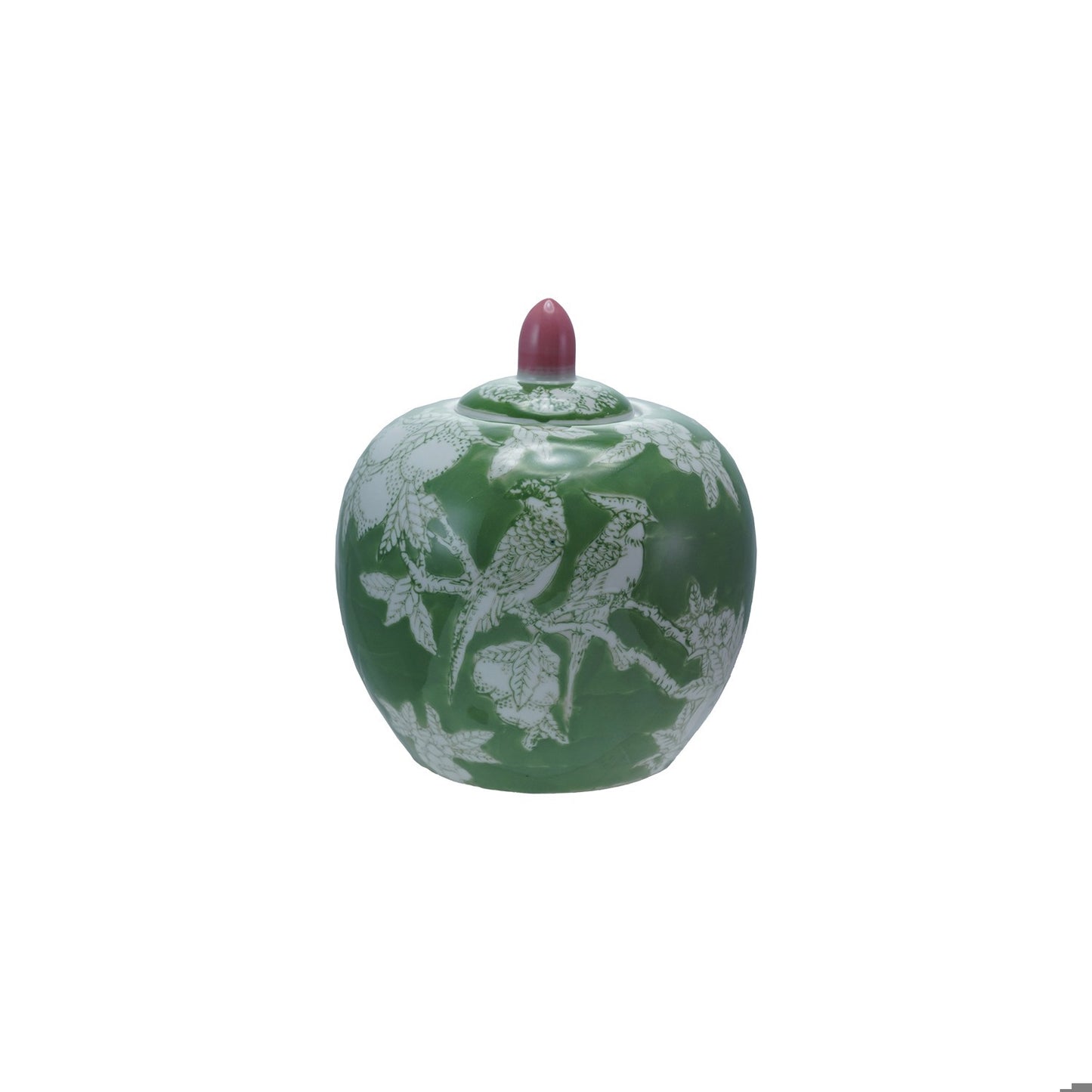GREEN BIRD GINGER JAR