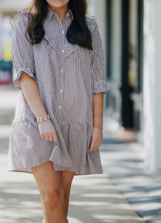 SANDSTONE GINGHAM AUTUMN DRESS