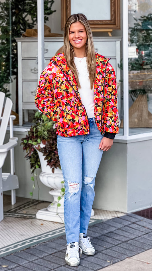 FLORAL BURST PUFFER JACKET