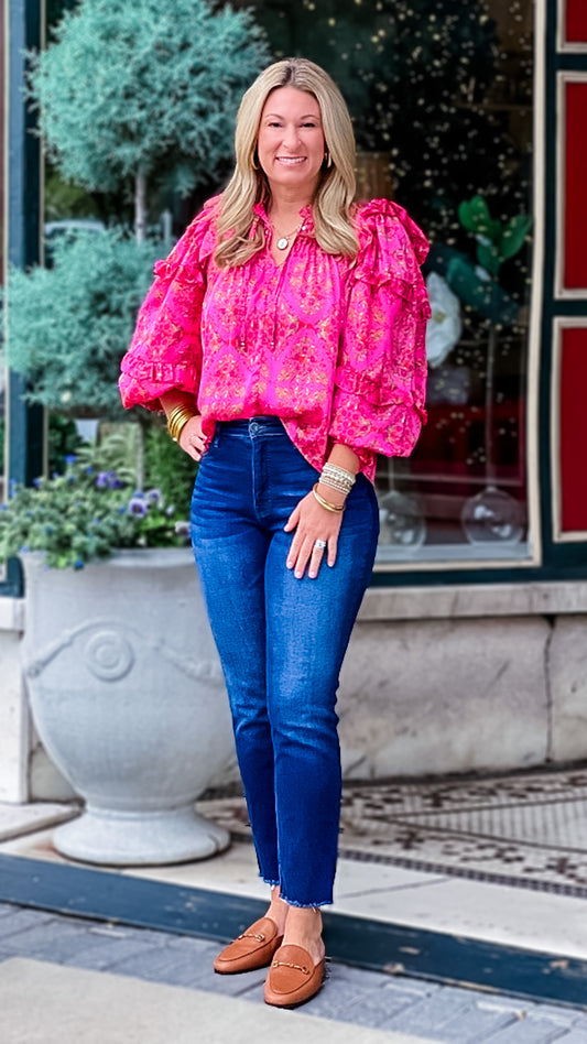 HOLIDAY FLORAL SATIN TOP