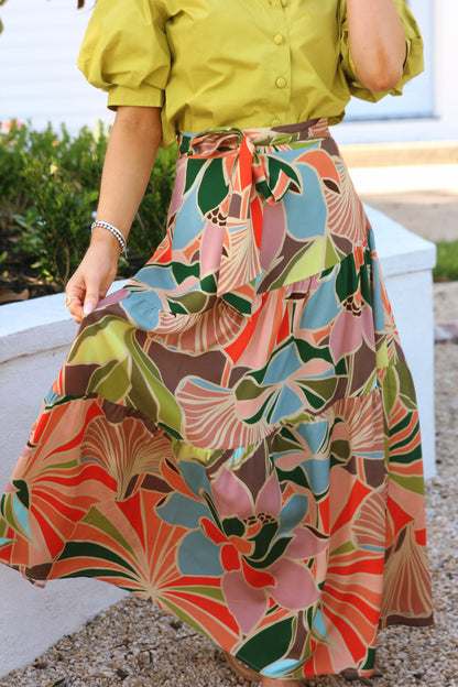 FLORAL TIE MAXI SKIRT