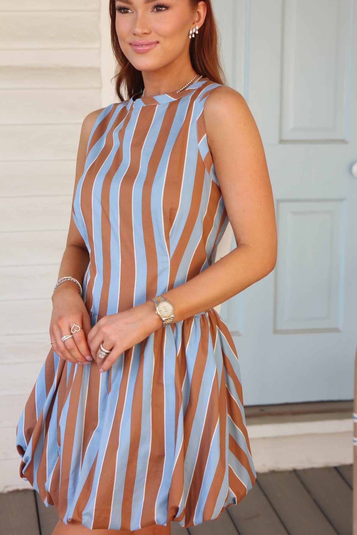 BOLD STRIPE BUBBLE DRESS