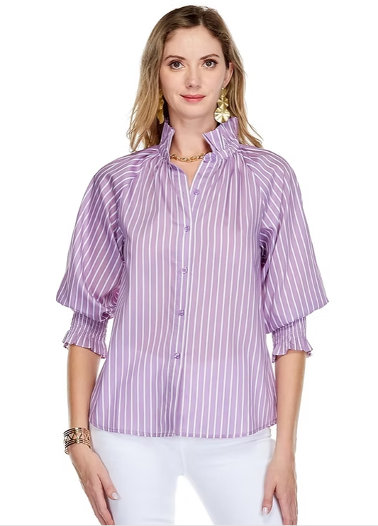PURPLE STRIPE GATHER TOP