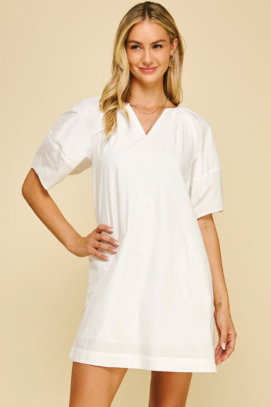 CRUSH WHITE POPLN DRESS