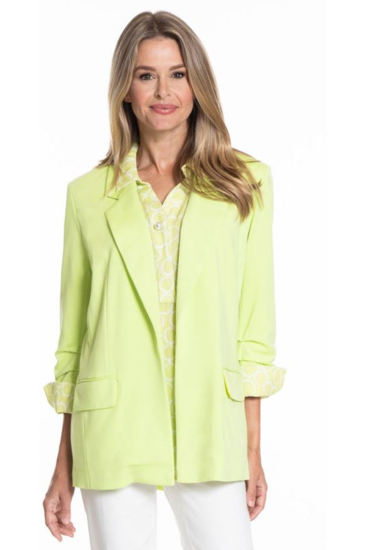 OPEN FRONT RUCHED SLEEVE JACKET