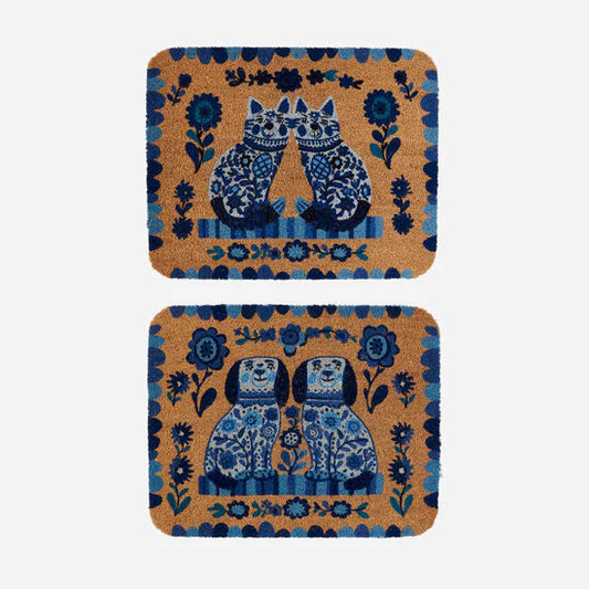 DOG CAT BLUE CHINA MAT