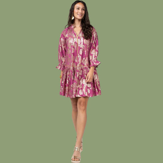 RASBERRY METALLIC ROSE DRESS