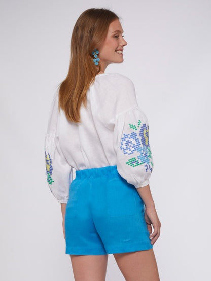 SHORT SANDRA BLUE LINEN