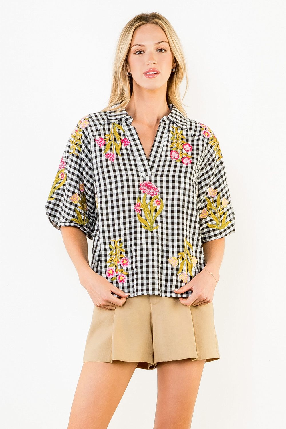 FLORAL GINGHAM TOP