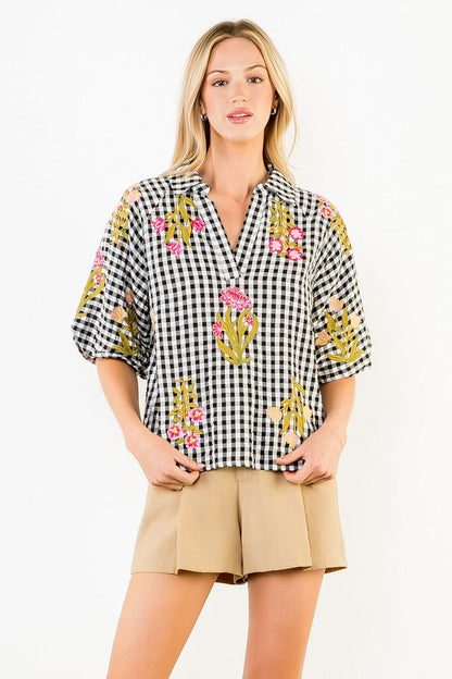 FLORAL GINGHAM TOP