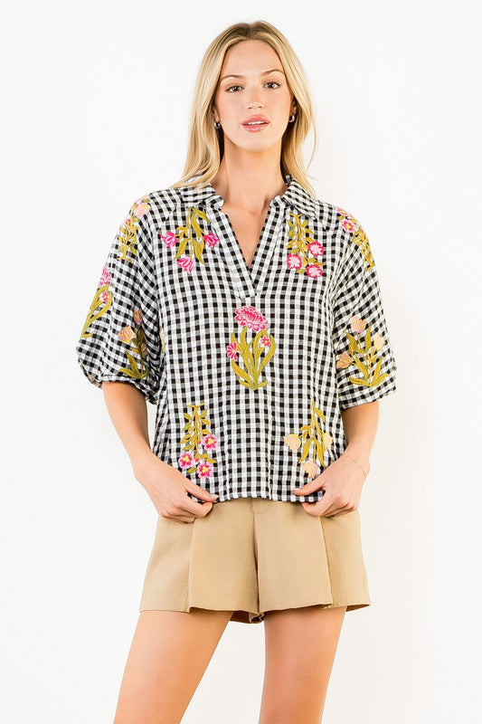 FLORAL GINGHAM TOP