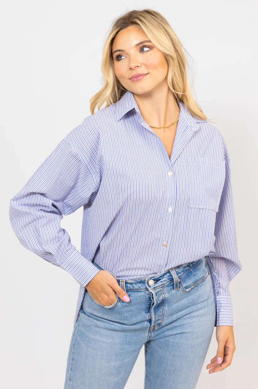 POPLIN STRIPE BUTTON UP