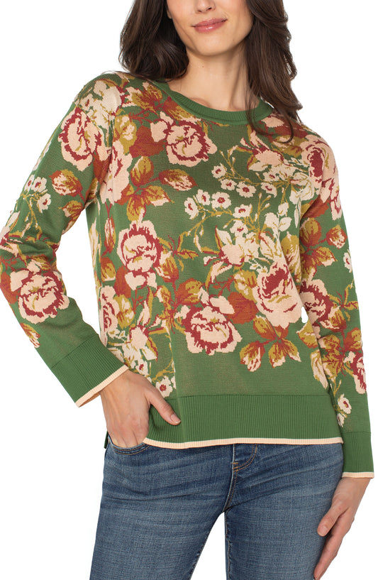GREEN FALL FLORAL SWEATER