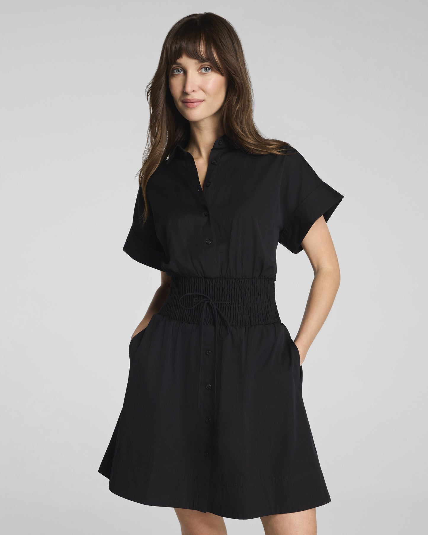 BLACK SPANX POPLIN SHIRT DRESS