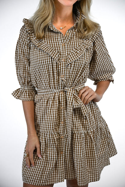 SANDSTONE GINGHAM AUTUMN DRESS