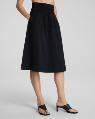 SPANX POPLIN SMOCKED A-LINE MIDI SKIRT