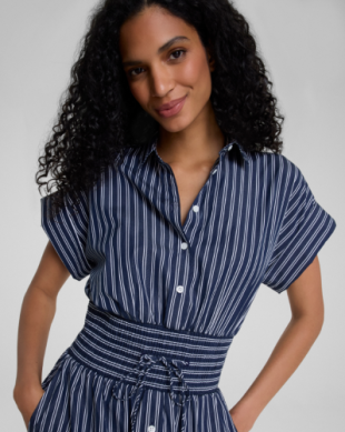 SPANX POPLIN SMOCKED MINI SHIRT DRESS
