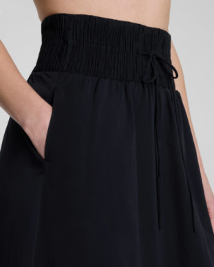 SPANX POPLIN SMOCKED A-LINE MIDI SKIRT