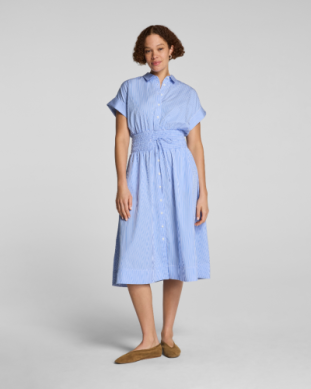 SPANX POPLIN SMOCKED MIDI SHIRT DRESS