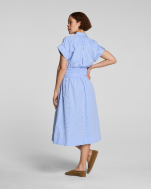 SPANX POPLIN SMOCKED MIDI SHIRT DRESS